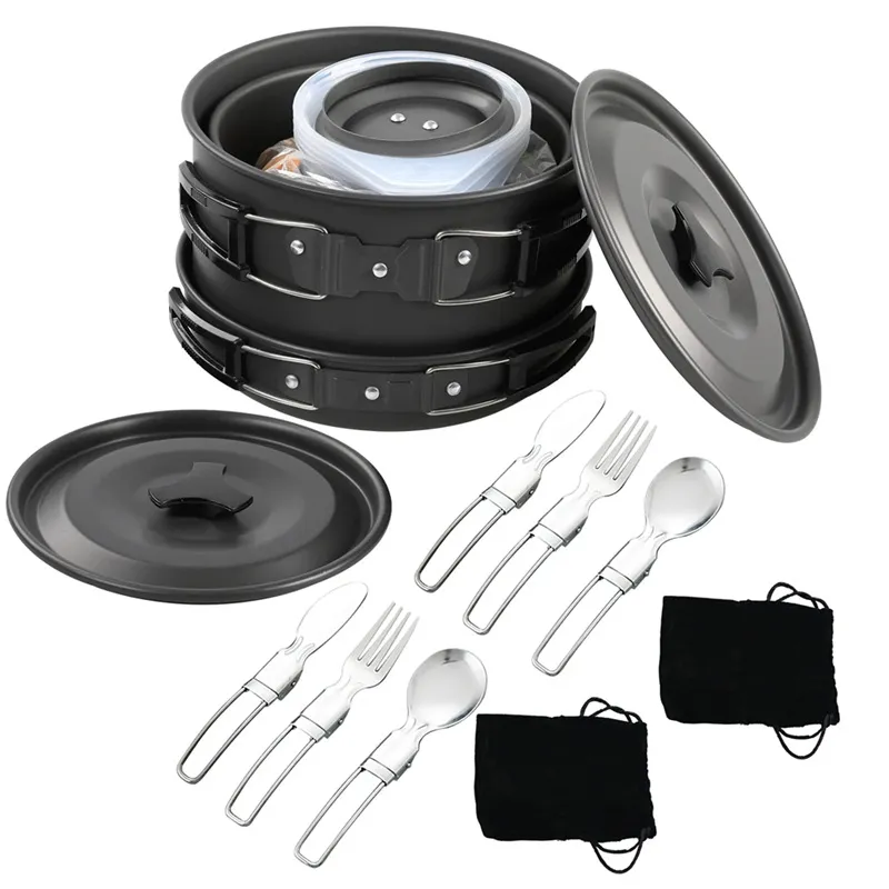 Camping Cooking Set For 4 - Portable Camping Cookware Set Nesting Design