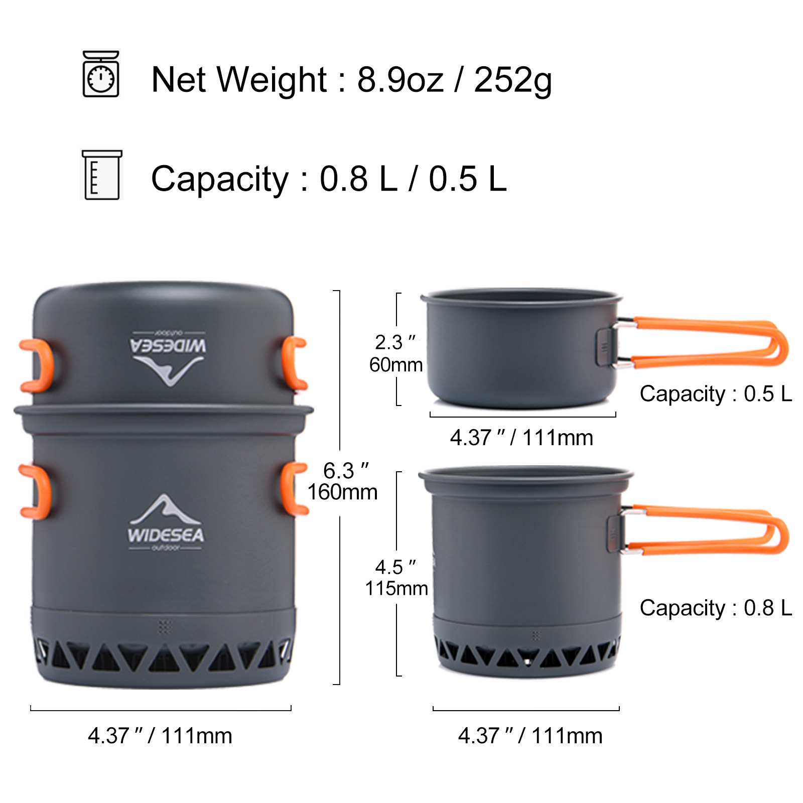 Widesea Camping Pot 1.3L 2.3L  - огляд і ціна Camping Cooking Bundle