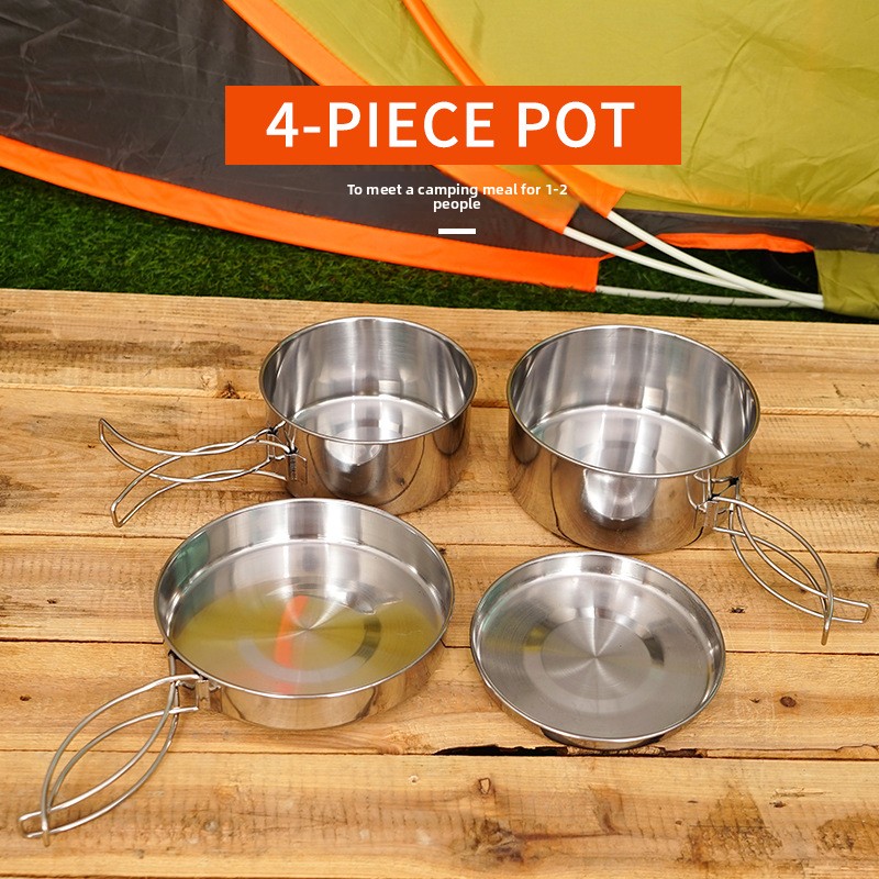 CLS 4-Piece Stainless Steel Ca - огляд і ціна Camping Cooking Set For 4